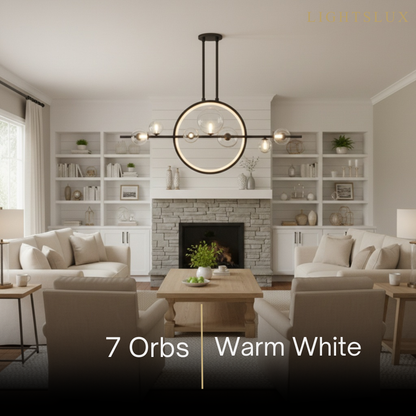 Nordic Glass Globe Chandelier – Floating Spheres on Circular Frame Kitchen Island