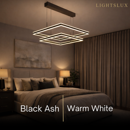 Arcato Modern Tiered Square Chandelier – Aluminum Acrylic Black Ash for Living Room