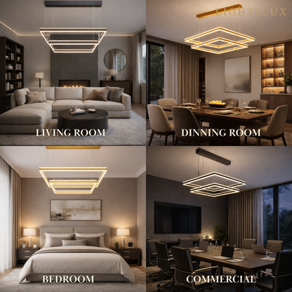 Arcato Modern Tiered Square Chandelier – Aluminum Acrylic Black Ash for Living Room