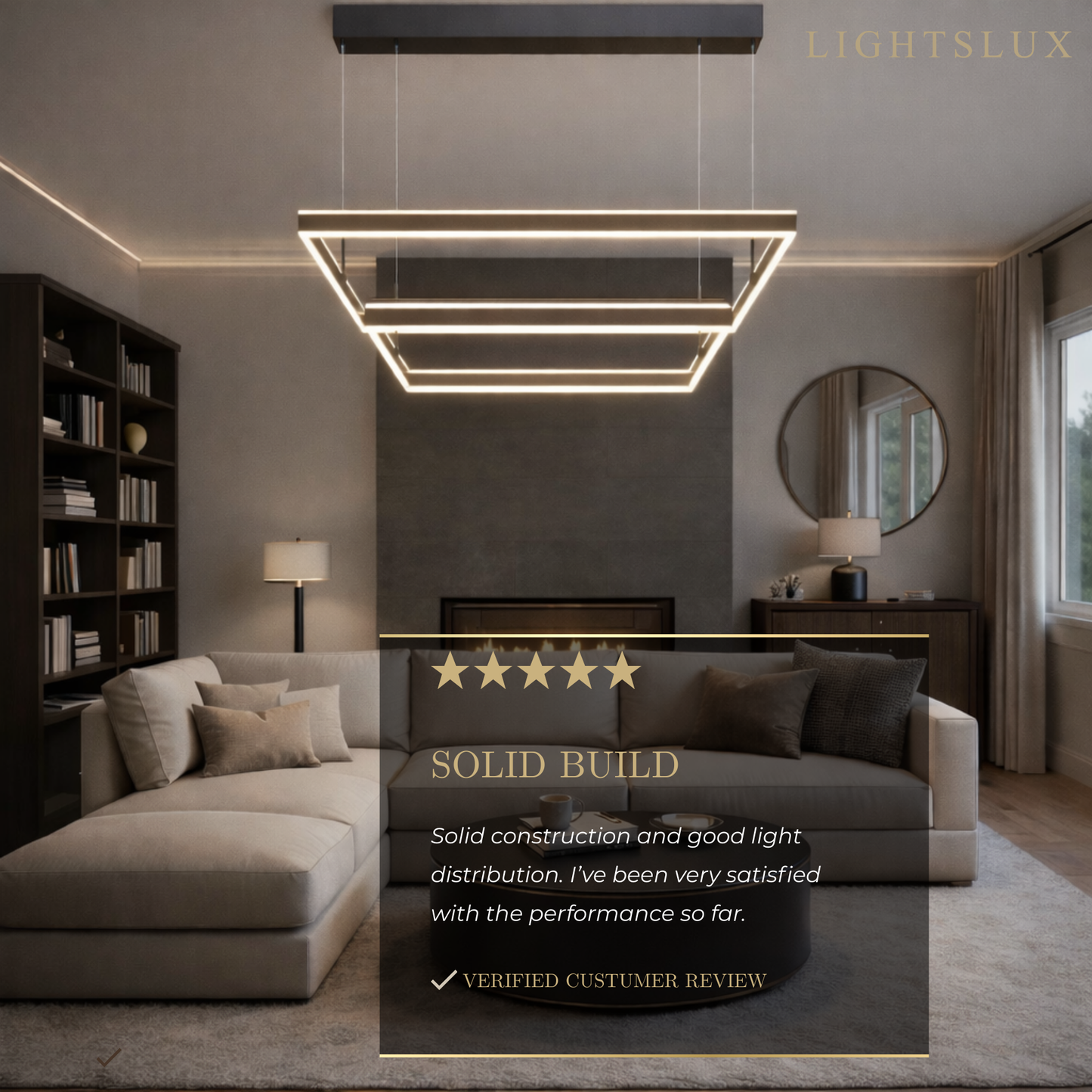 Arcato Modern Tiered Square Chandelier – Aluminum Acrylic Black Ash for Living Room