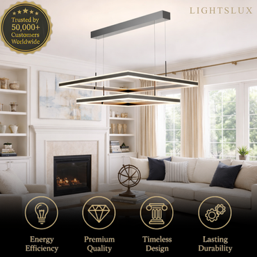 Arcato Modern Tiered Square Chandelier – Aluminum Acrylic Black Ash for Living Room