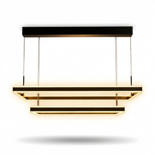 Arcato Modern Tiered Square Chandelier – Aluminum Acrylic Black Ash for Living Room