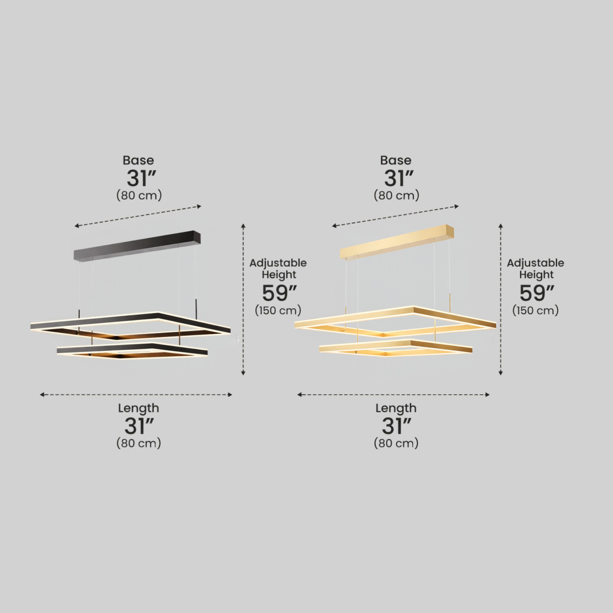 Arcato Modern Tiered Square Chandelier – Aluminum Acrylic Black Ash for Living Room