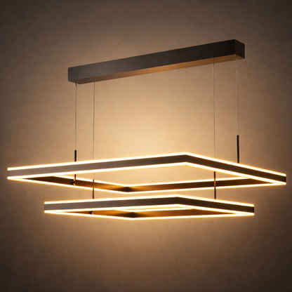 Arcato Modern Tiered Square Chandelier – Aluminum Acrylic Black Ash for Living Room