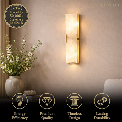 Modern Faceted Alabaster Wall Sconce – Brushed Gold Stainless Steel Backplate Indoor