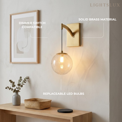 Excelis Modern Gold Globe Wall Sconce – Brushed Gold Finish Modern Elegant Design