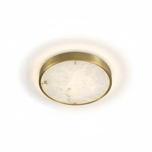 Excelis Modern Alabaster Disc Ceiling Light – Solid Brass Frame Warm Ambient Glow