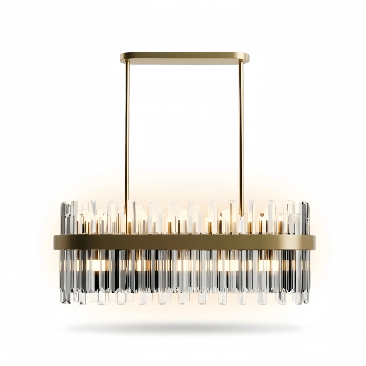 Excelis Gemstone Linear Pendant – Glass Crystals with Solid Brass Ribbon Accent Kitchen Island
