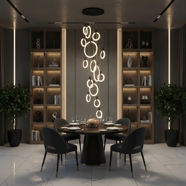 Excelis Luxury Layered Ring Chandelier – Concentric Design for Staircase & Living Room