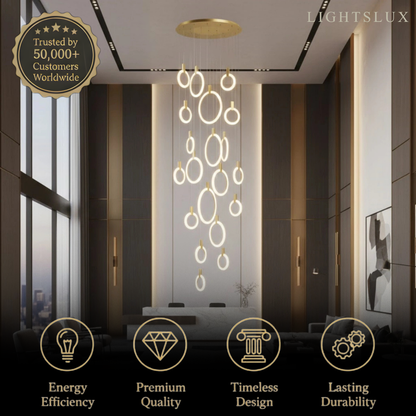 Excelis Luxury Layered Ring Chandelier – Concentric Design for Staircase & Living Room