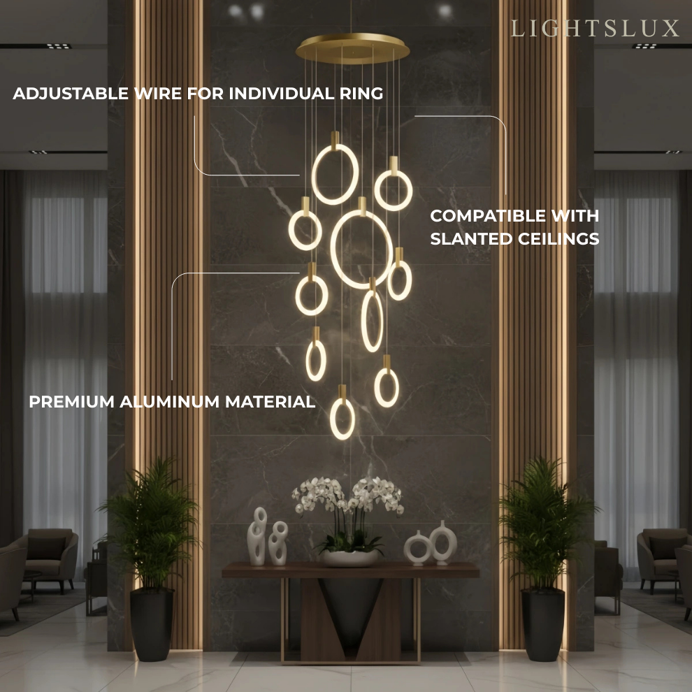 Excelis Luxury Layered Ring Chandelier – Concentric Design for Staircase & Living Room