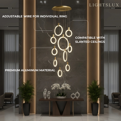 Excelis Luxury Layered Ring Chandelier – Concentric Design for Staircase & Living Room