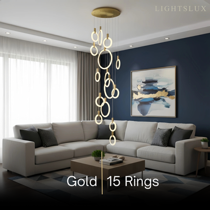 Excelis Luxury Layered Ring Chandelier – Concentric Design for Staircase & Living Room