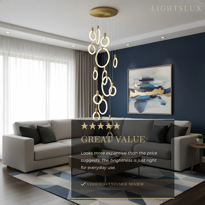 Excelis Luxury Layered Ring Chandelier – Concentric Design for Staircase & Living Room