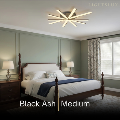 Nebula Modern Geometric Linear Ceiling Light – Black Ash/Metallic Gold for Living Room