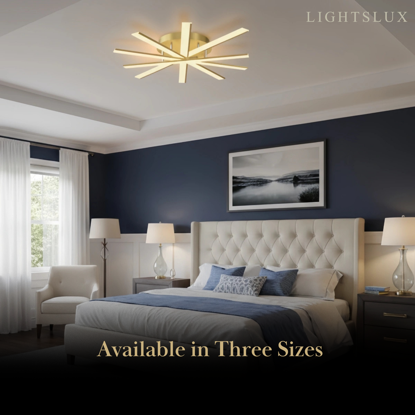 Nebula Modern Geometric Linear Ceiling Light – Black Ash/Metallic Gold for Living Room