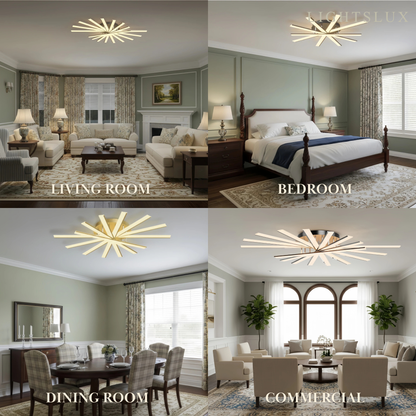 Nebula Modern Geometric Linear Ceiling Light – Black Ash/Metallic Gold for Living Room