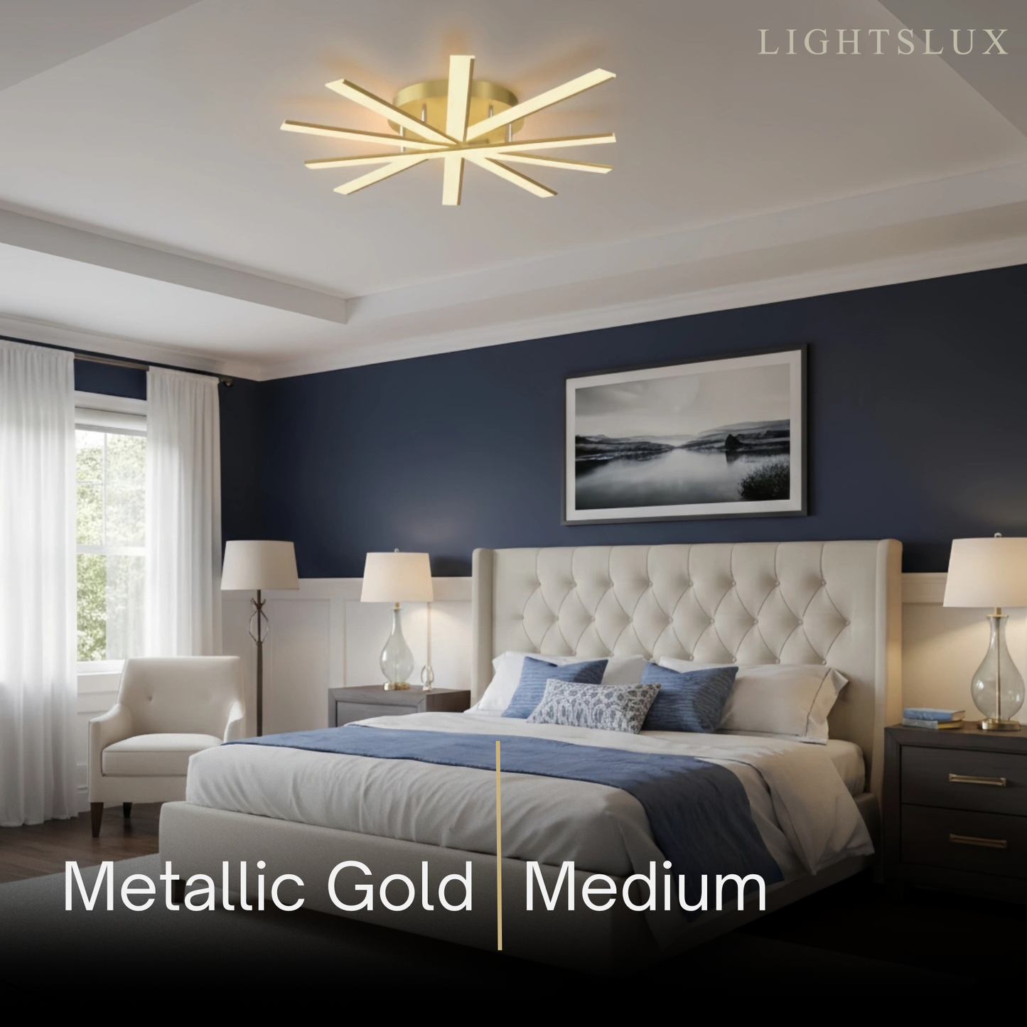 Nebula Modern Geometric Linear Ceiling Light – Black Ash/Metallic Gold for Living Room