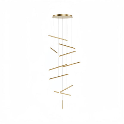 Nebula Luxury Flowing Gold Chandelier – Metallic Acrylic Rods Sculptural Cascade for Staircase