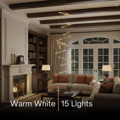 Nebula Luxury Flowing Gold Chandelier – Metallic Acrylic Rods Sculptural Cascade for Staircase