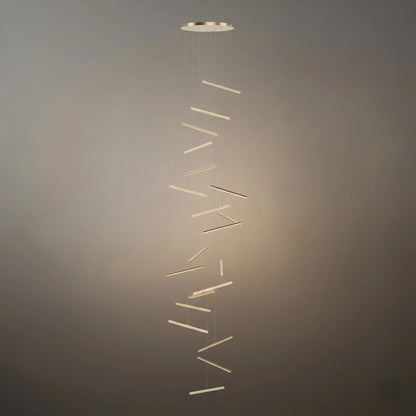 Nebula Luxury Flowing Gold Chandelier – Metallic Acrylic Rods Sculptural Cascade for Staircase