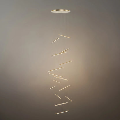 Nebula Luxury Flowing Gold Chandelier – Metallic Acrylic Rods Sculptural Cascade for Staircase