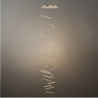 Nebula Luxury Flowing Gold Chandelier – Metallic Acrylic Rods Sculptural Cascade for Staircase