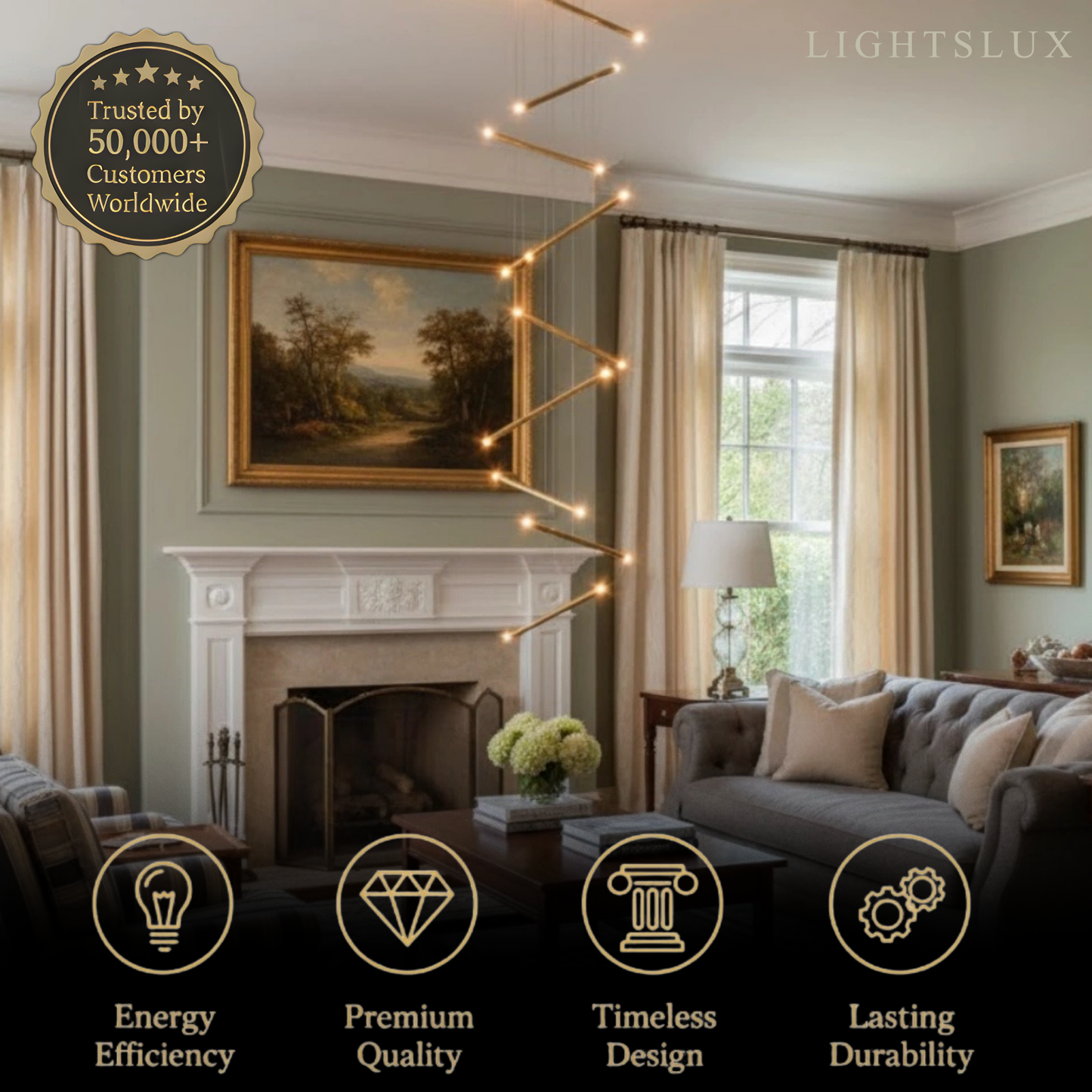 Nebula Luxury Flowing Gold Chandelier – Metallic Acrylic Rods Sculptural Cascade for Staircase