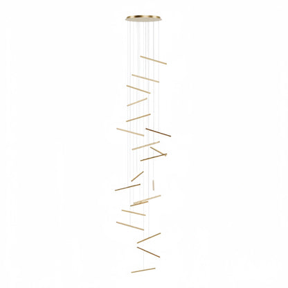 Nebula Luxury Flowing Gold Chandelier – Metallic Acrylic Rods Sculptural Cascade for Staircase