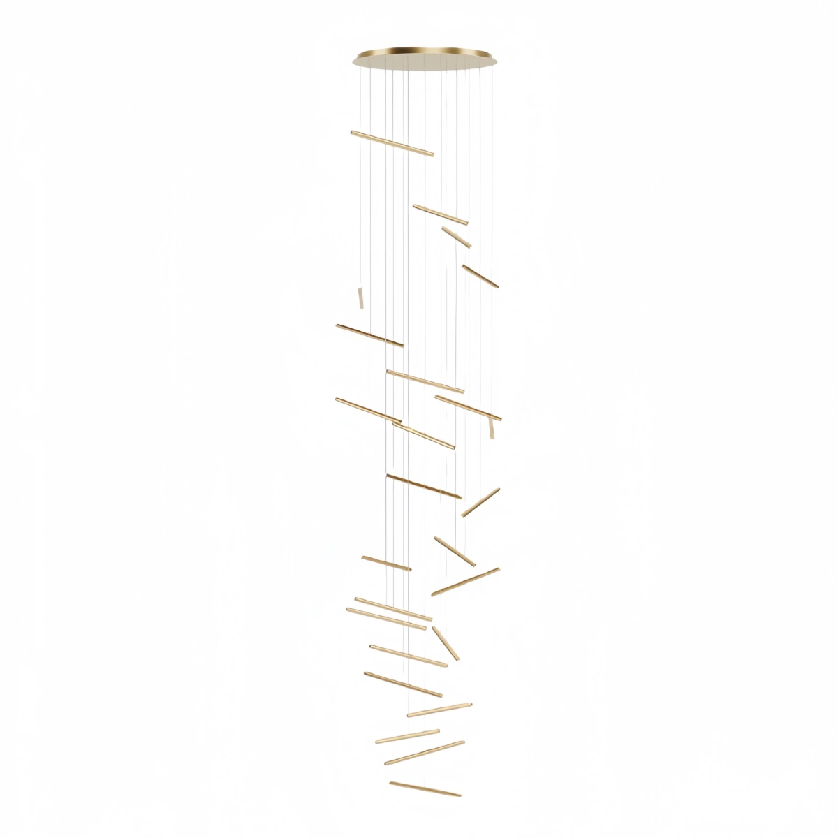 Nebula Luxury Flowing Gold Chandelier – Metallic Acrylic Rods Sculptural Cascade for Staircase
