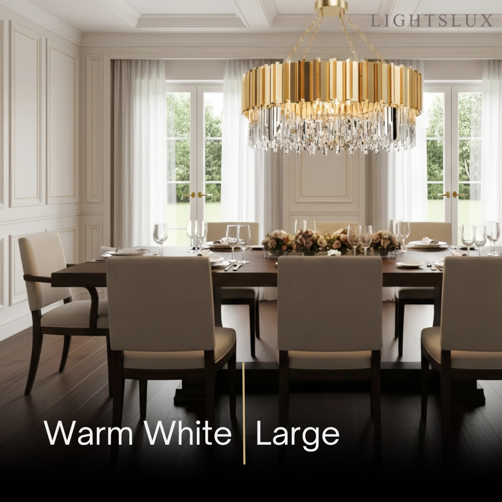 Royal Gold Crystal Chandelier – Tiered Metal with Sparkling Crystals