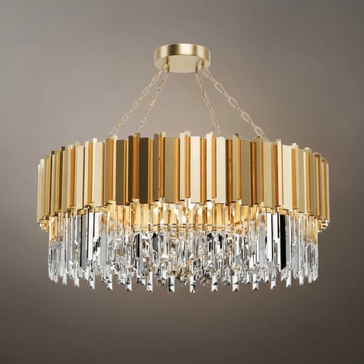 Royal Gold Crystal Chandelier – Tiered Metal with Sparkling Crystals