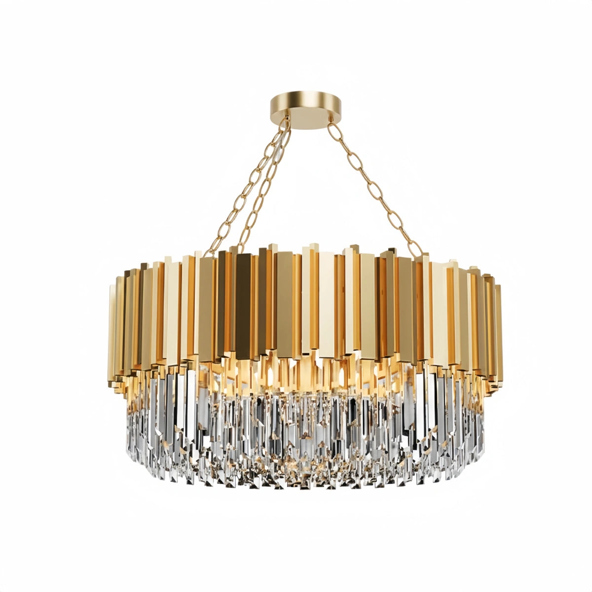 Royal Gold Crystal Chandelier – Tiered Metal with Sparkling Crystals