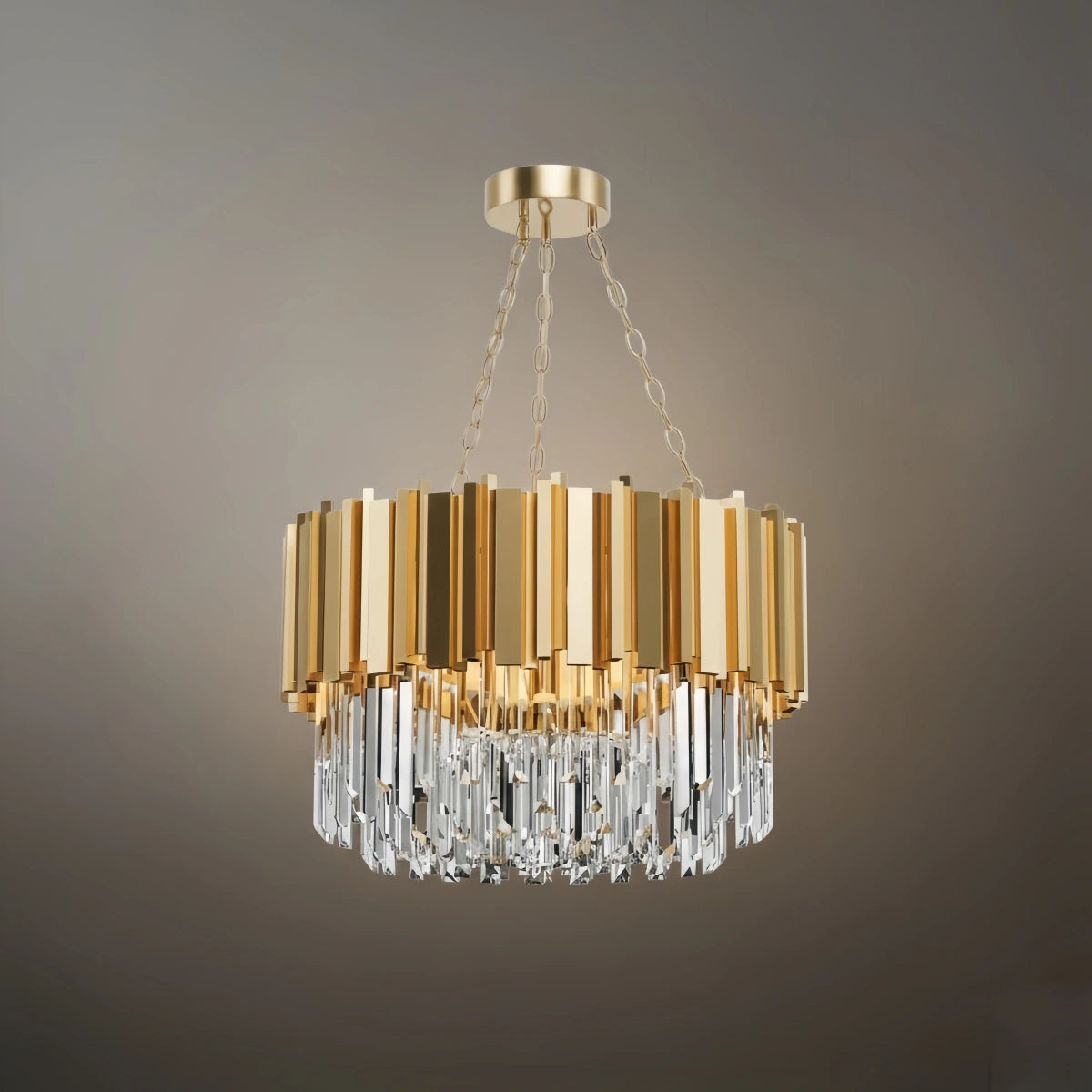 Royal Gold Crystal Chandelier – Tiered Metal with Sparkling Crystals