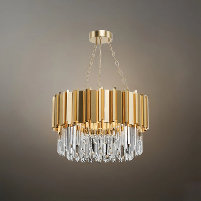 Royal Gold Crystal Chandelier – Tiered Metal with Sparkling Crystals