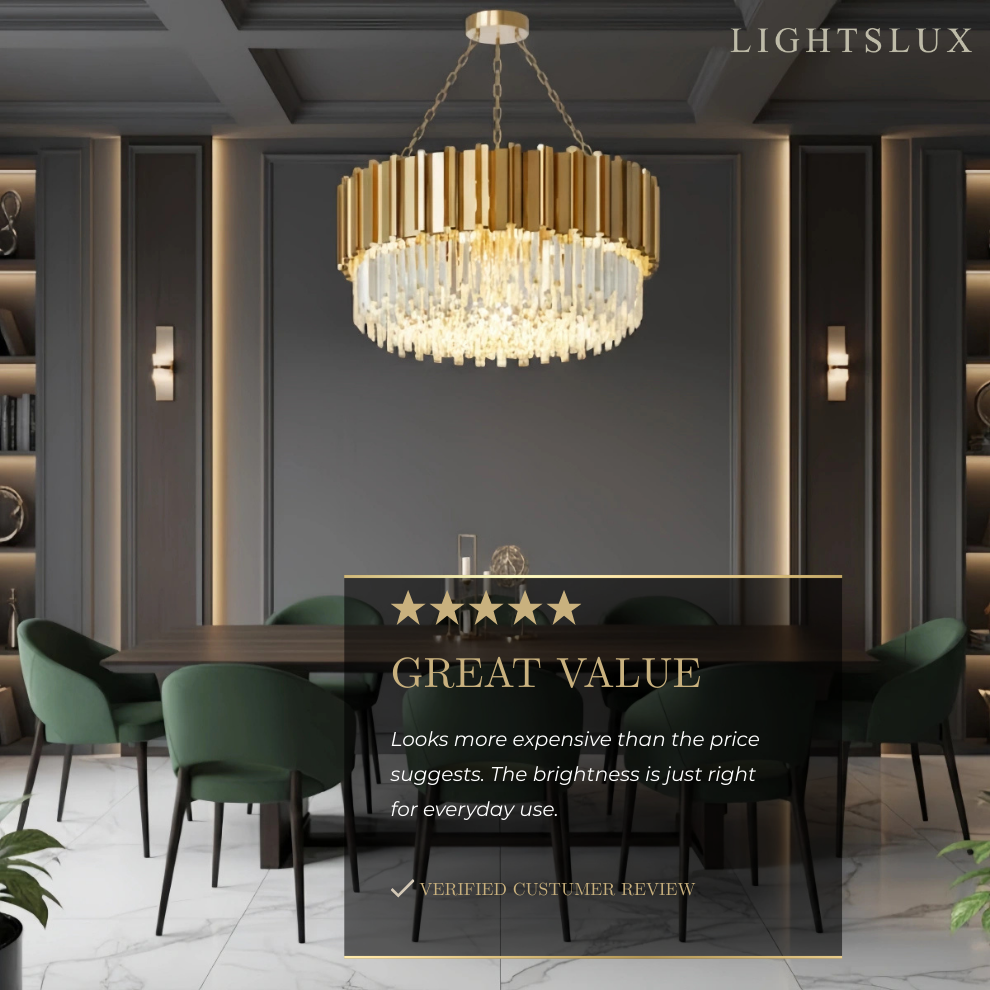 Royal Gold Crystal Chandelier – Tiered Metal with Sparkling Crystals