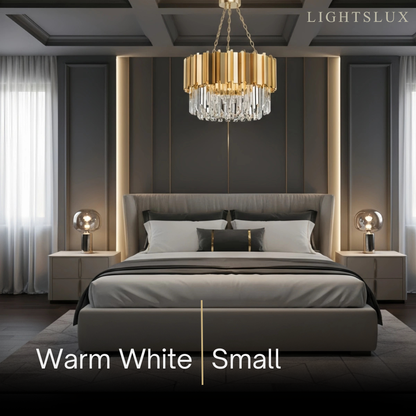 Royal Gold Crystal Chandelier – Tiered Metal with Sparkling Crystals