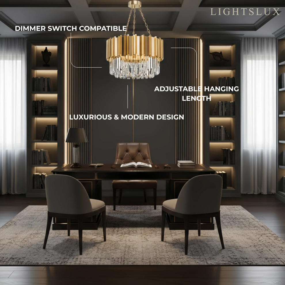 Royal Gold Crystal Chandelier – Tiered Metal with Sparkling Crystals