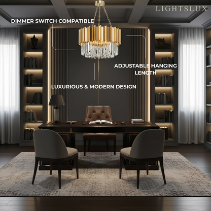 Royal Gold Crystal Chandelier – Tiered Metal with Sparkling Crystals