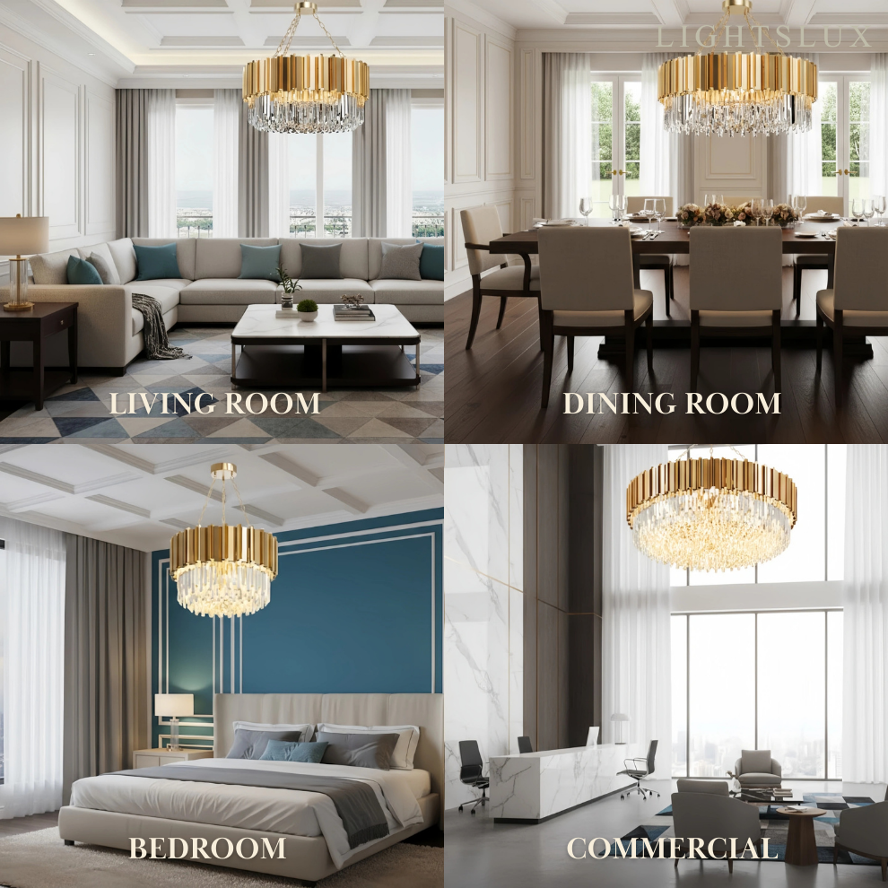 Royal Gold Crystal Chandelier – Tiered Metal with Sparkling Crystals