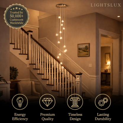 Excelis Royal Crystal Chandelier – Clear Sparkling Crystals with Warm Ambient Glow Living Room