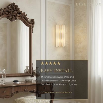 Excelis Modern Vertical Alabaster Wall Sconce – Stainless Steel Frame Hallway