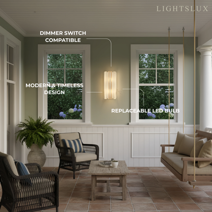 Excelis Modern Vertical Alabaster Wall Sconce – Stainless Steel Frame Hallway