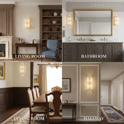 Excelis Modern Vertical Alabaster Wall Sconce – Stainless Steel Frame Hallway