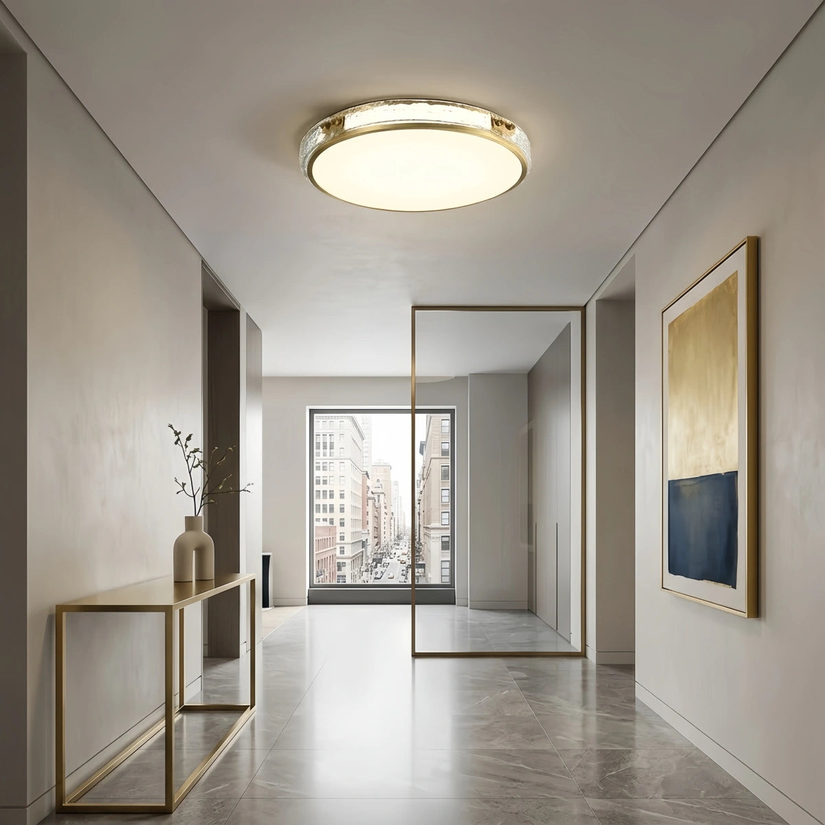 Excelis Crystal Accent Ceiling Light – Solid Brass Brushed Gold for Entryway