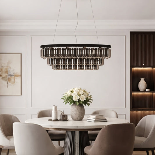 Excelis Modern Crystal Chandelier – Pearl-Black with Cascading Strands for Dining Room