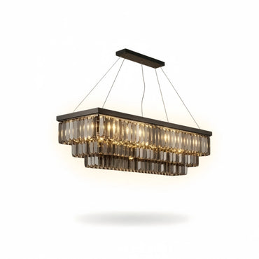 Excelis Modern Crystal Chandelier – Pearl-Black with Cascading Strands for Dining Room