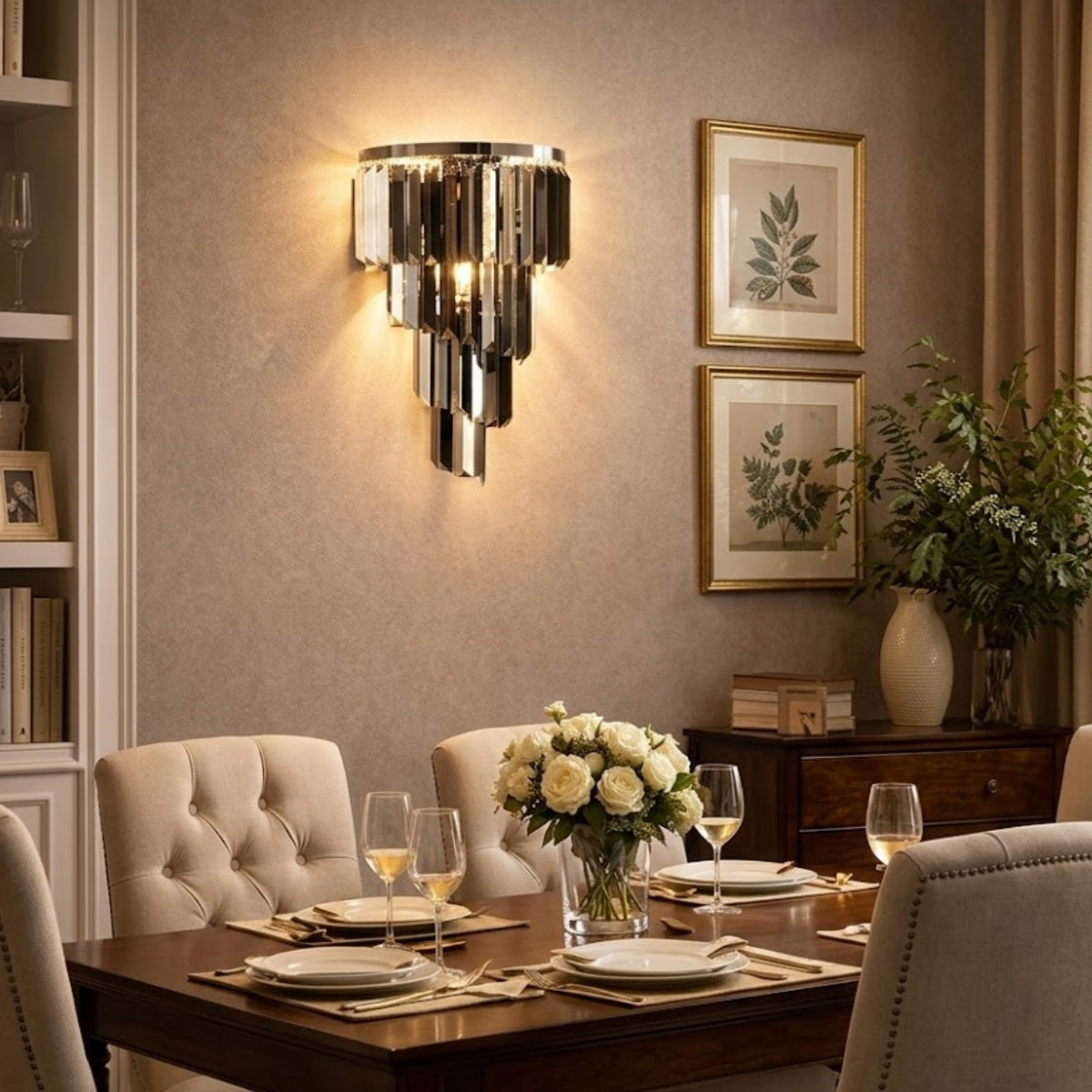 Modern Wall Sconce – Black Mirror with Crystal Accents Geometric for Hallway