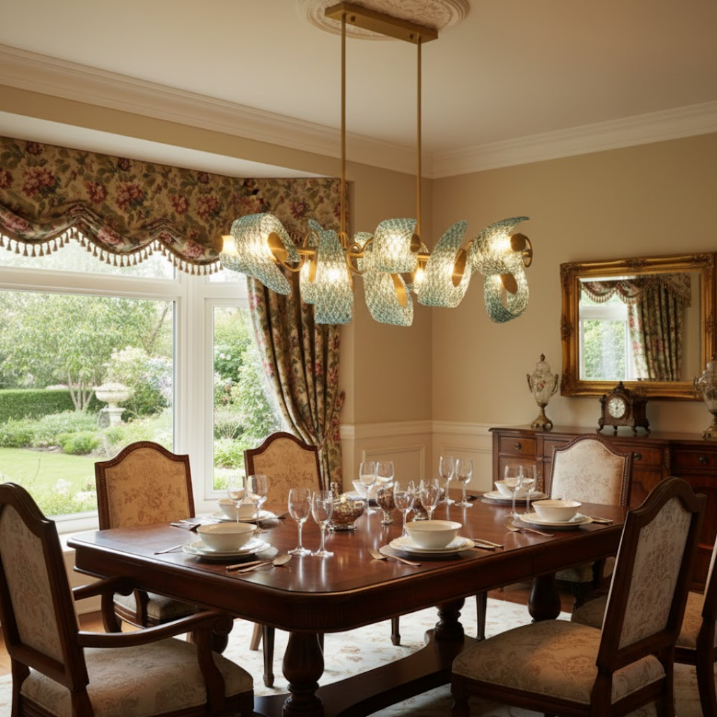 Art Deco Peacock Chandelier – Blue Feather Art Glass Contemporary for Dining Room Bedroom
