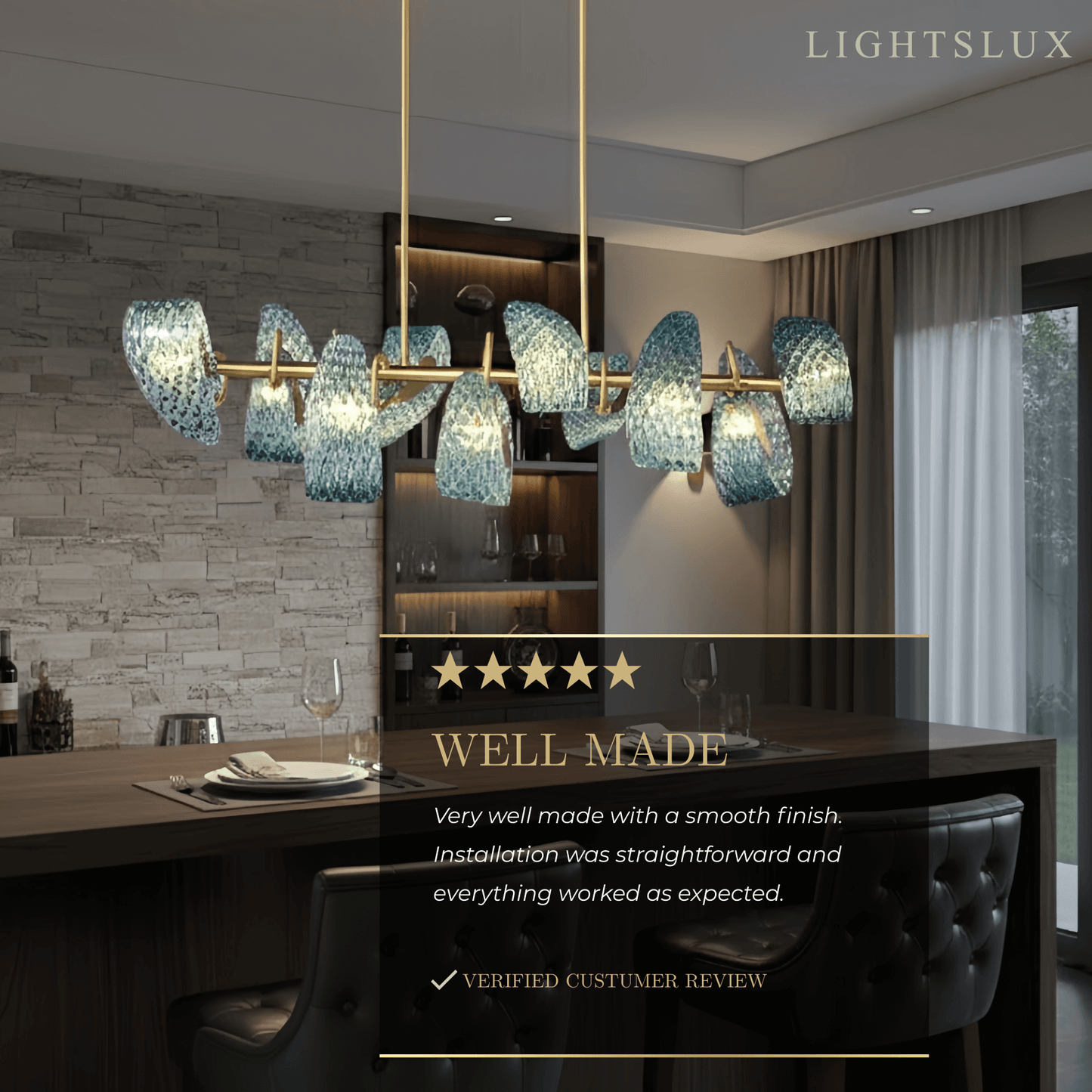 Art Deco Peacock Chandelier – Blue Feather Art Glass Contemporary for Dining Room Bedroom